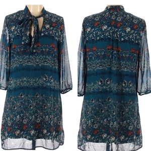 As U Wish Casual Dress 3/4 Sleeve Teal Blue Floral Print Pullover, Large
